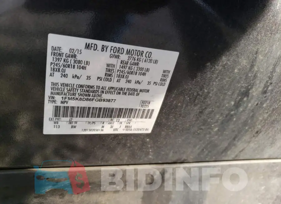 1FM5K8D86FGB93877 Photo# 12