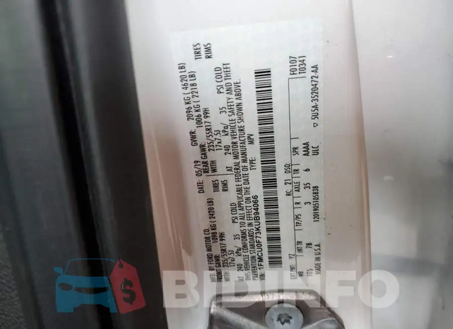 1FMCU0F73KUB94066 Photo# 13