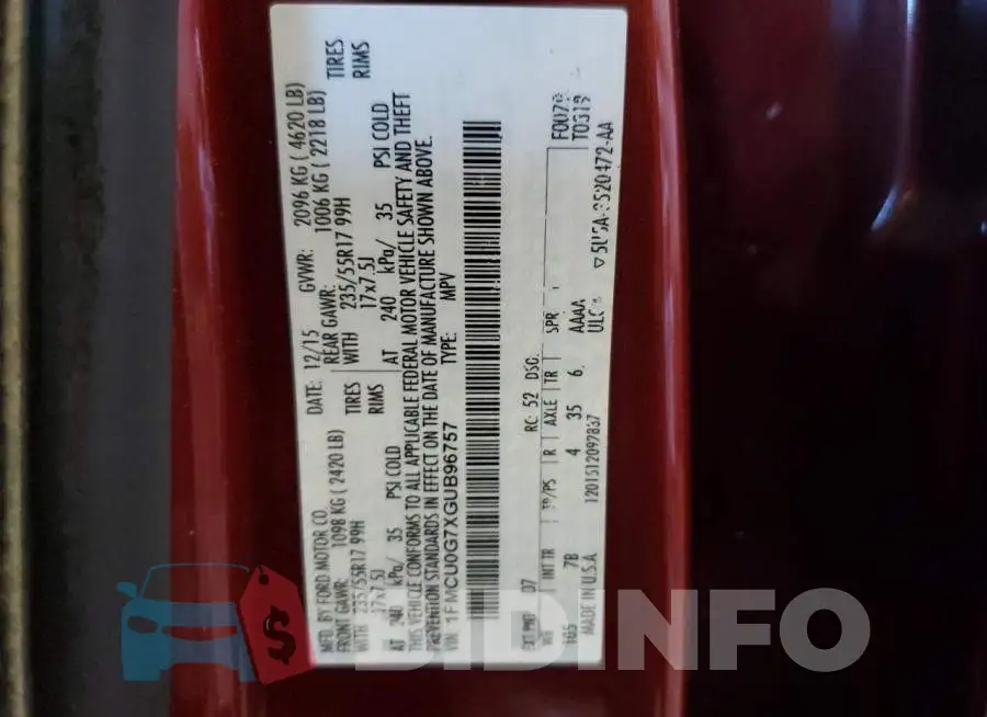 1FMCU0G7XGUB96757 Photo# 14