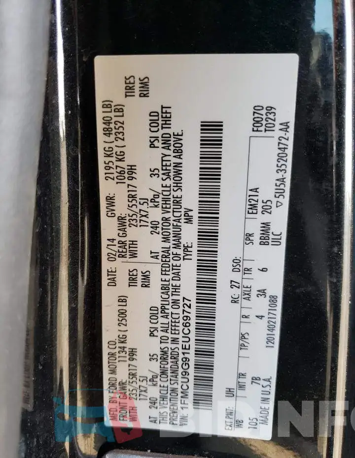 1FMCU9G91EUC69727 Photo# 13