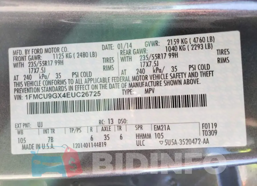 1FMCU9GX4EUC26725 Photo# 13