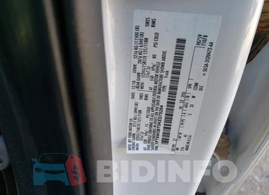 1FT8W3BT5KED70294 Photo# 12