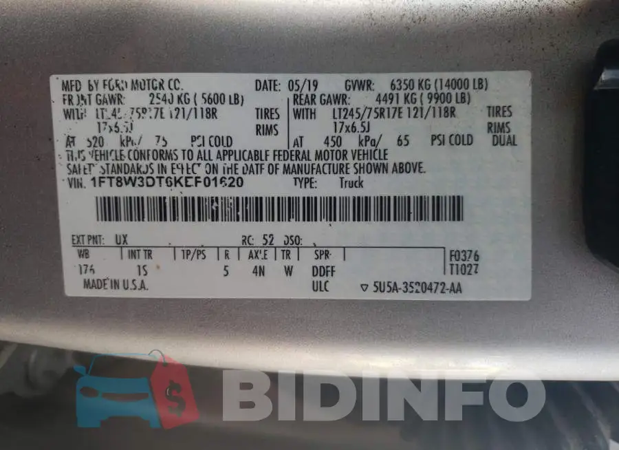 1FT8W3DT6KEF01620 Photo# 13