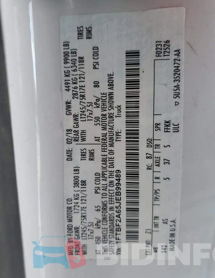 1FTBF2A65JEB99489 Photo# 13