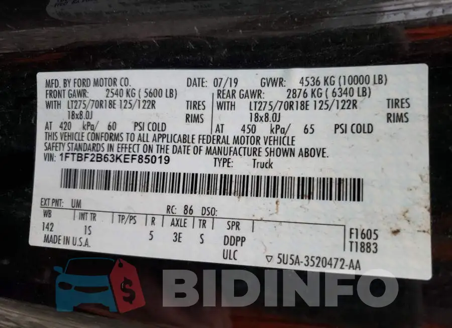 1FTBF2B63KEF85019 Photo# 13