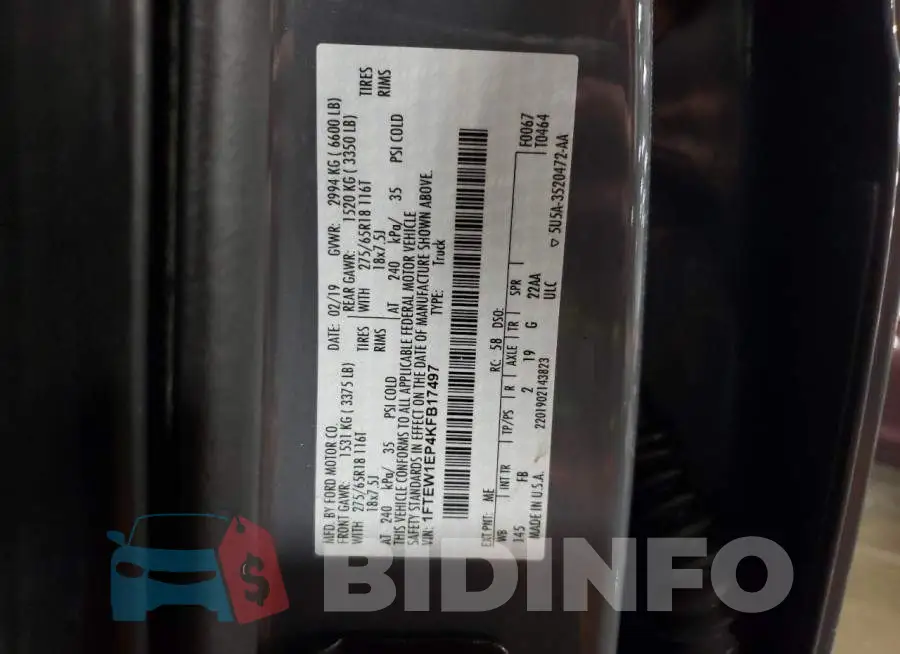 1FTEW1EP4KFB17497 Photo# 12