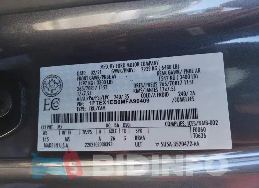 1FTEX1EB0MFA96409 Photo# 12