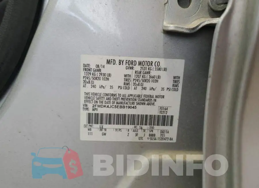 2FMDK4JC5EBB19045 Photo# 12