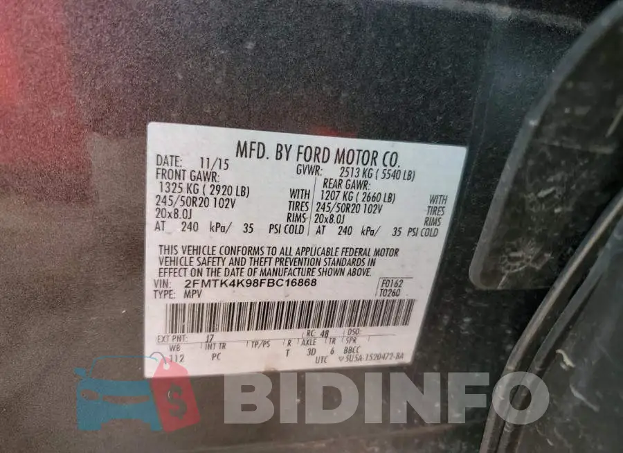 2FMTK4K98FBC16868 Photo# 13