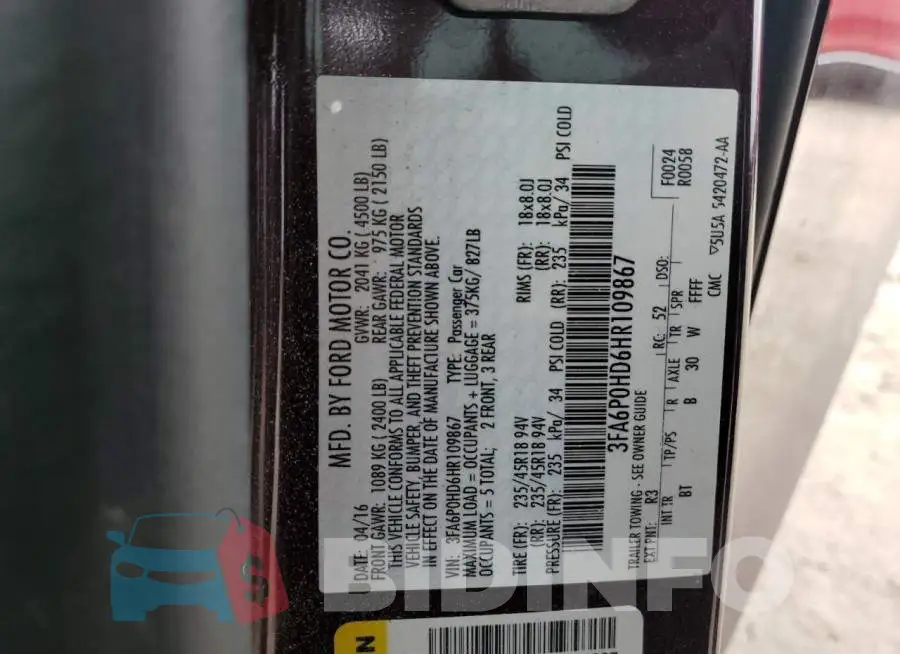 3FA6P0HD6HR109867 Photo# 13