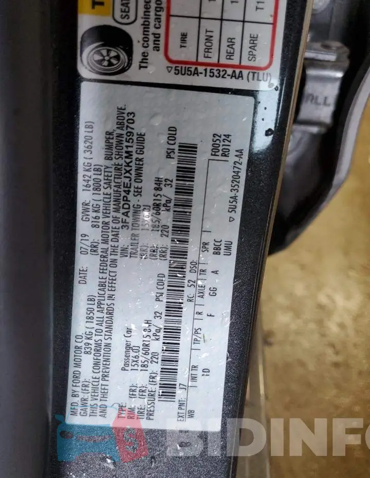 3FADP4EJXKM159703 Photo# 12