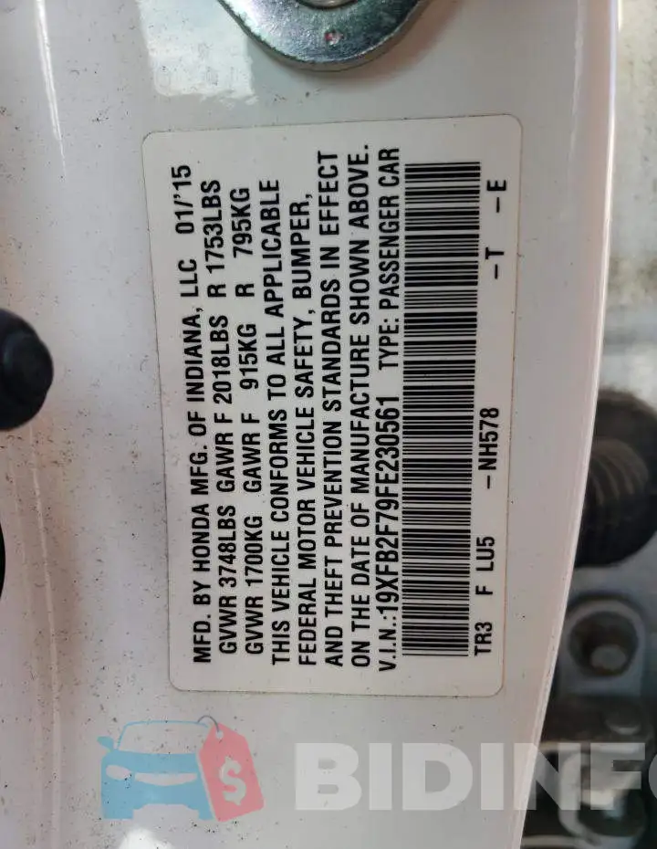 19XFB2F79FE230561 Photo# 12