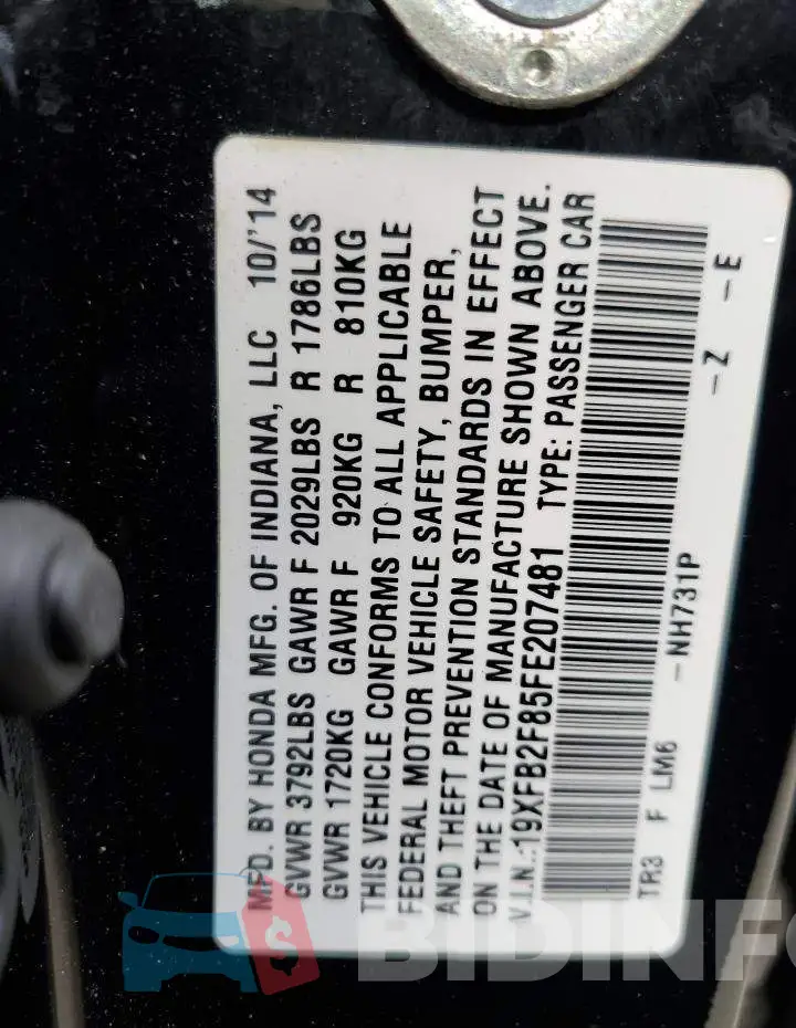 19XFB2F85FE207481 Photo# 12