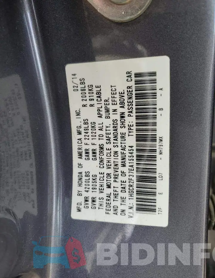 1HGCR2F37EA155454 Photo# 12