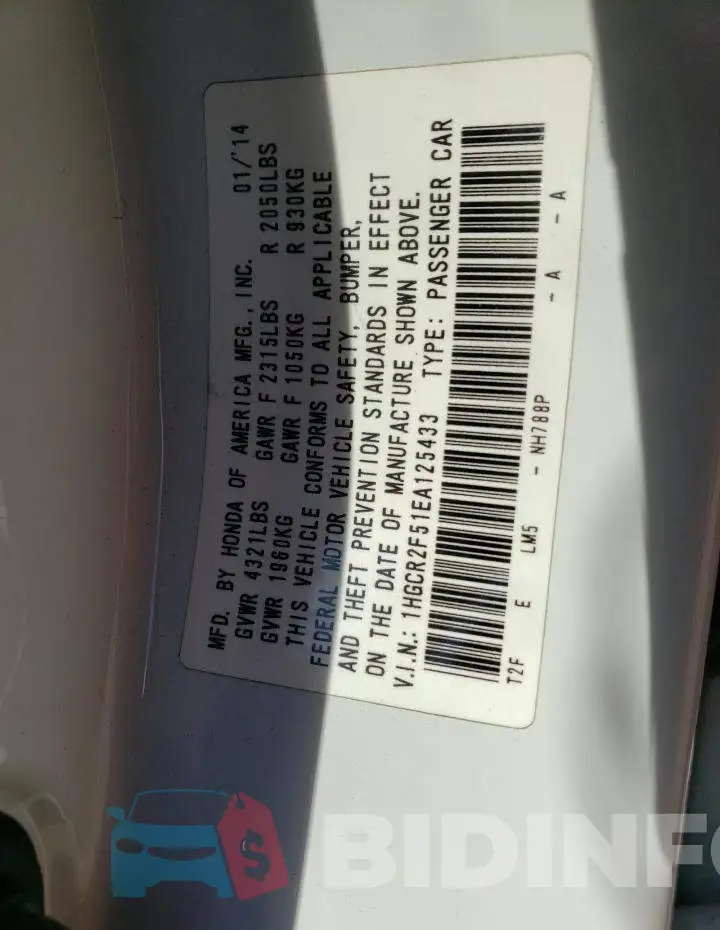 1HGCR2F51EA125433 Photo# 12