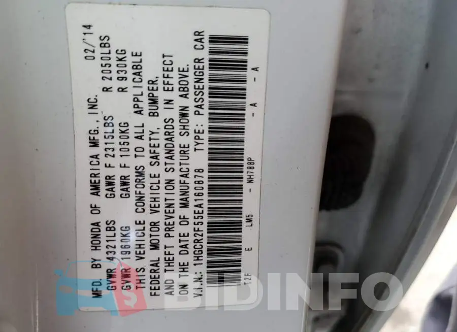 1HGCR2F55EA160878 Photo# 12