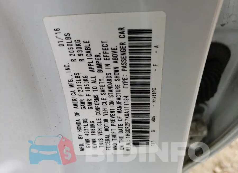 1HGCR2F7XGA111194 Photo# 12
