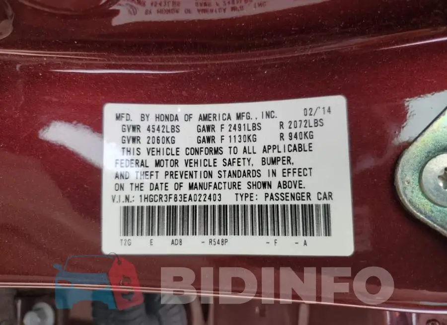 1HGCR3F83EA022403 Photo# 12