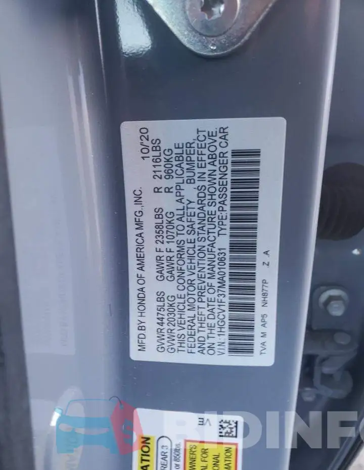 1HGCV1F37MA010631 Photo# 12