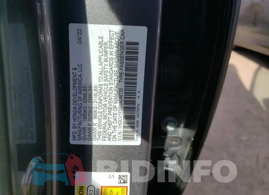 1HGCV1F55NA046725 Photo# 12