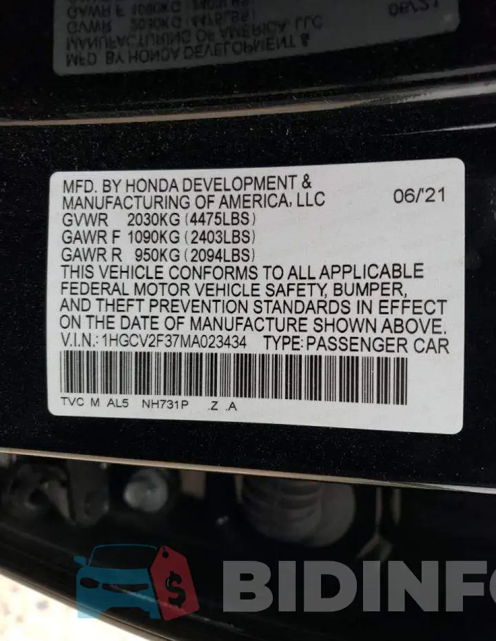1HGCV2F37MA023434 Photo# 13