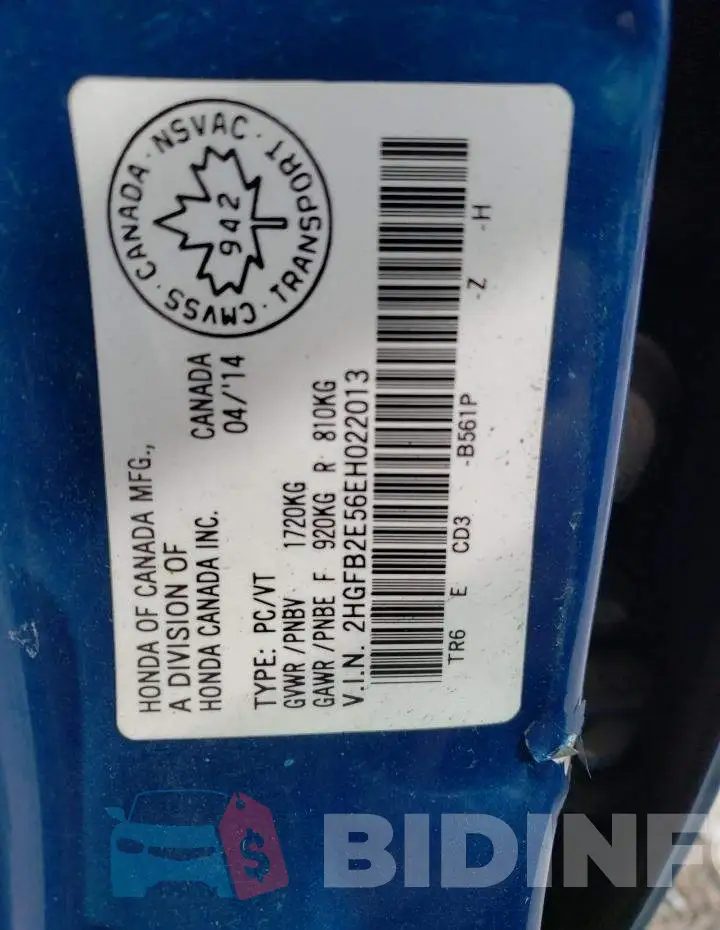 2HGFB2E56EH022013 Photo# 12