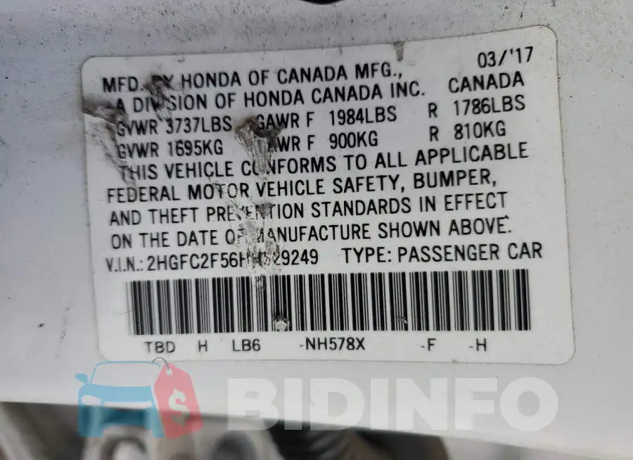 2HGFC2F56HH529249 Photo# 12