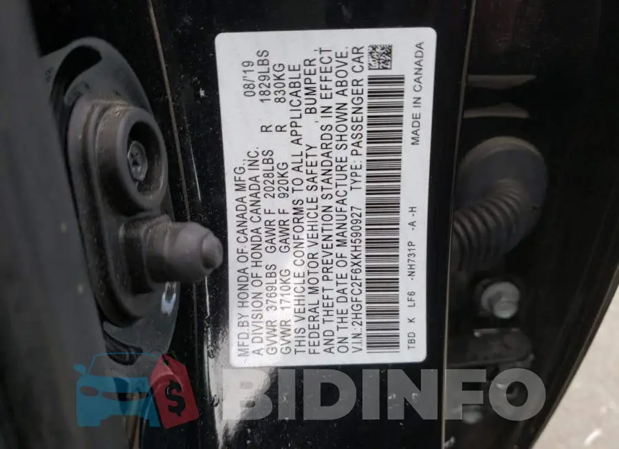 2HGFC2F6XKH590927 Photo# 12