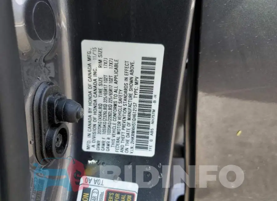 2HKRM4H51GH612157 Photo# 13