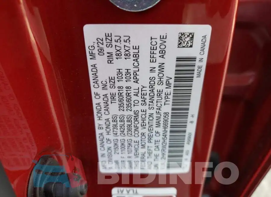 2HKRW2H54NH669058 Photo# 12