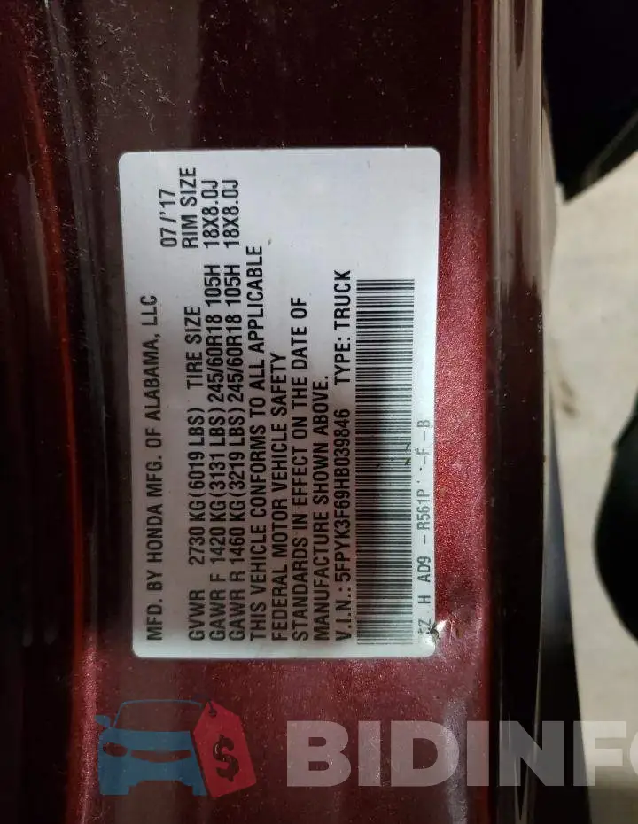 5FPYK3F69HB039846 Photo# 12