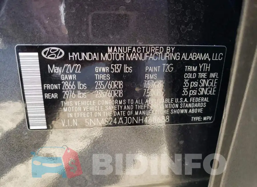 5NMS24AJ0NH468688 Photo# 12