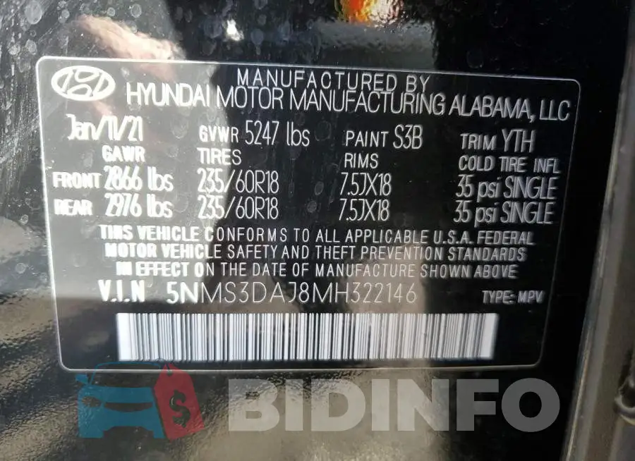 5NMS3DAJ8MH322146 Photo# 13