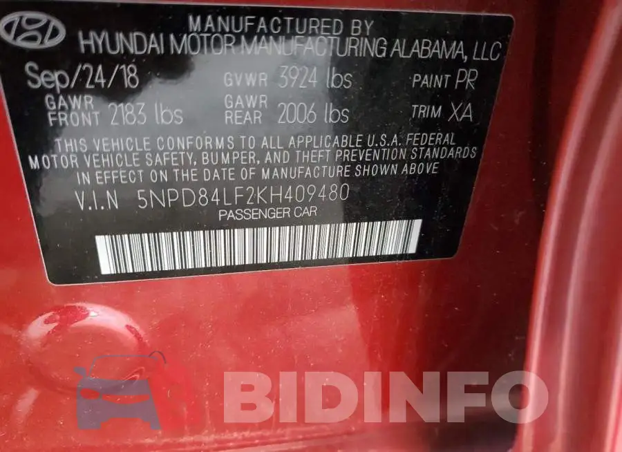 5NPD84LF2KH409480 Photo# 12
