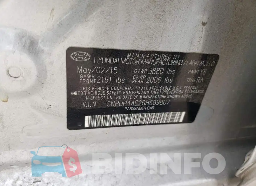 5NPDH4AE2GH689807 Photo# 12