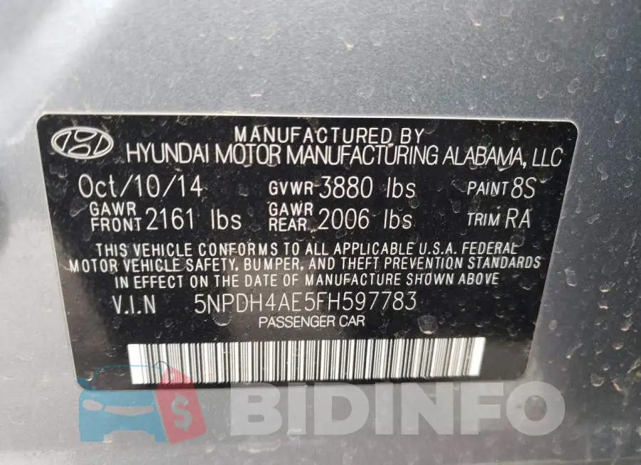 5NPDH4AE5FH597783 Photo# 13