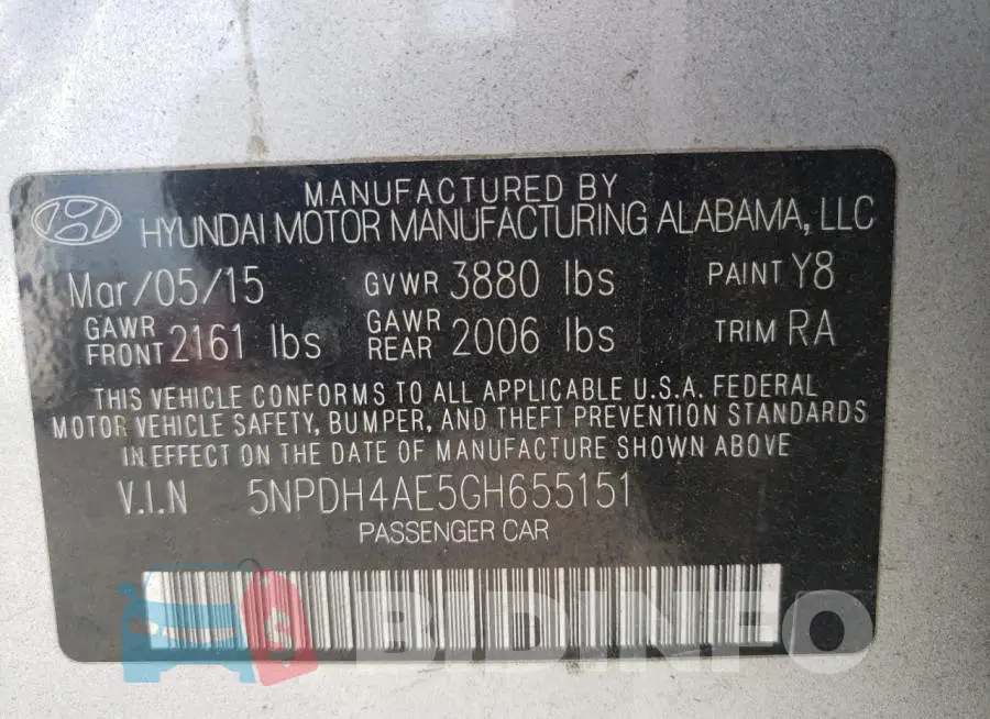 5NPDH4AE5GH655151 Photo# 10