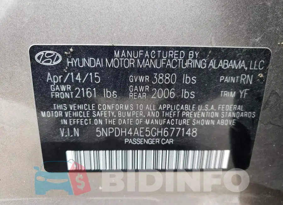 5NPDH4AE5GH677148 Photo# 12