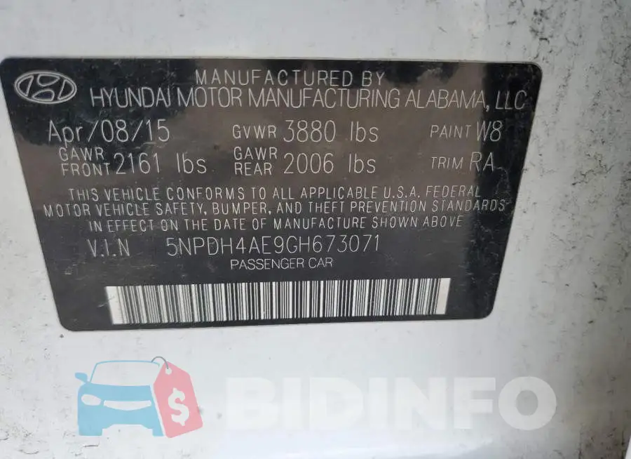 5NPDH4AE9GH673071 Photo# 12