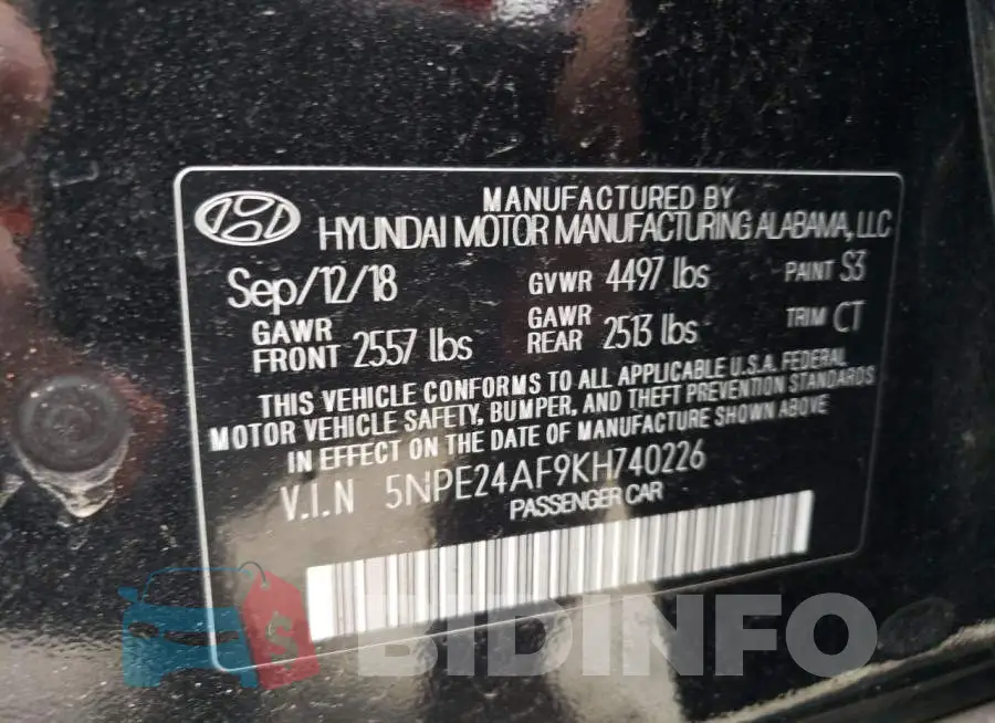 5NPE24AF9KH740226 Photo# 12