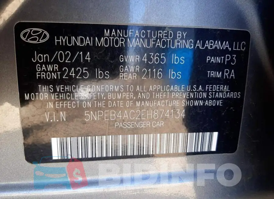 5NPEB4AC2EH874134 Photo# 12