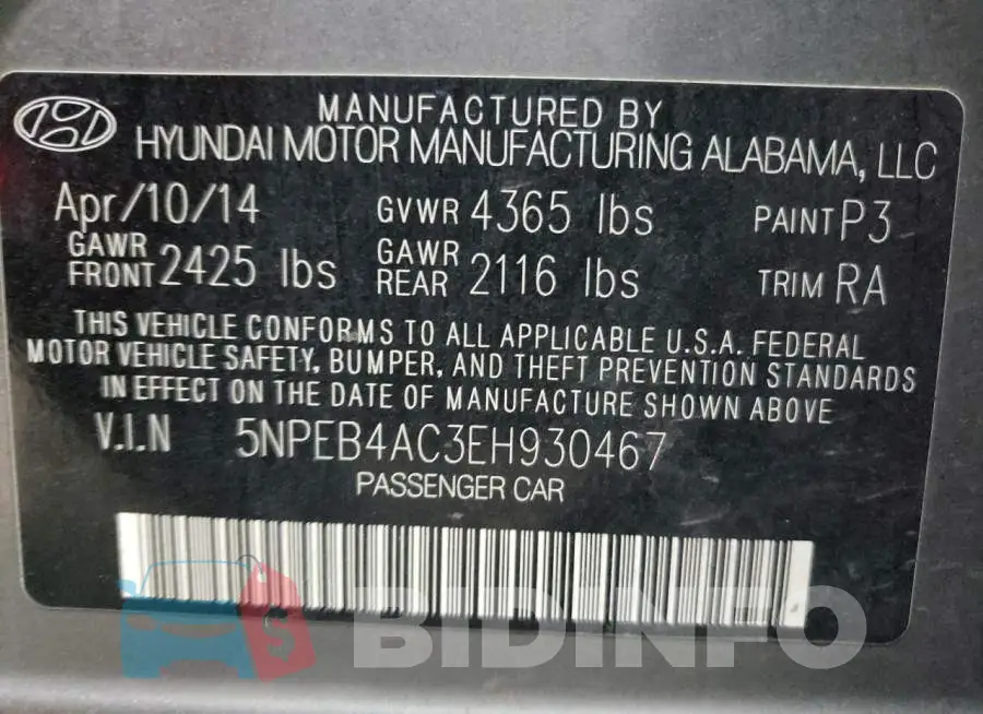 5NPEB4AC3EH930467 Photo# 13