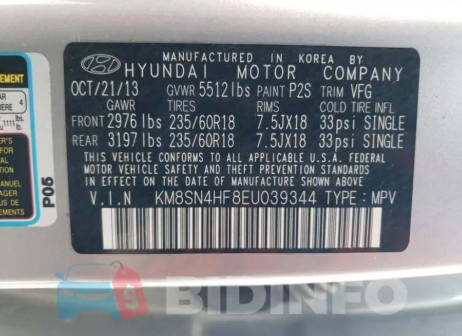KM8SN4HF8EU039344 Photo# 13