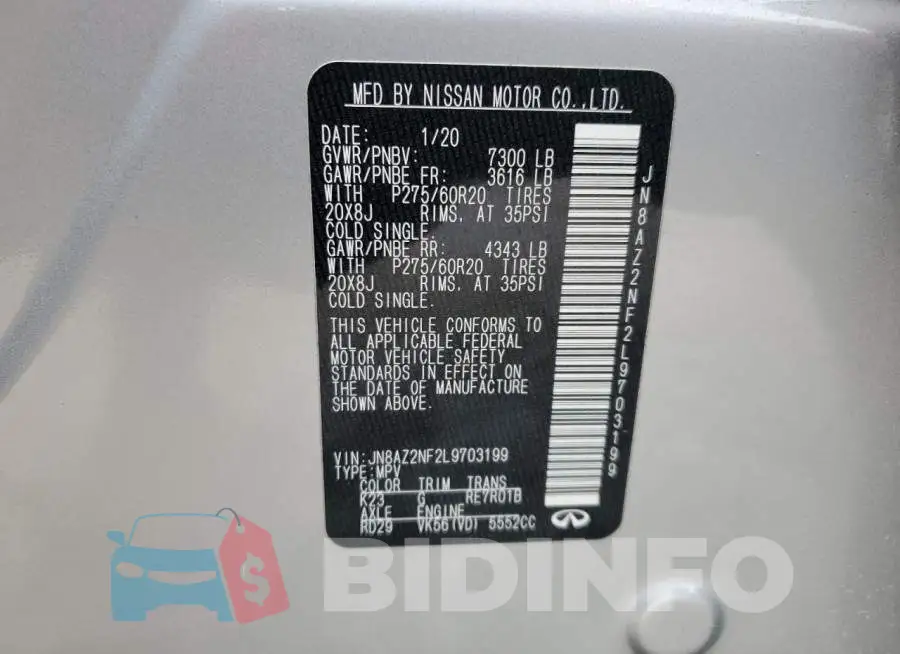 JN8AZ2NF2L9703199 Photo# 13
