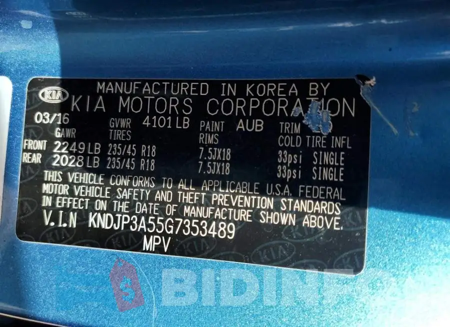 KNDJP3A55G7353489 Photo# 12