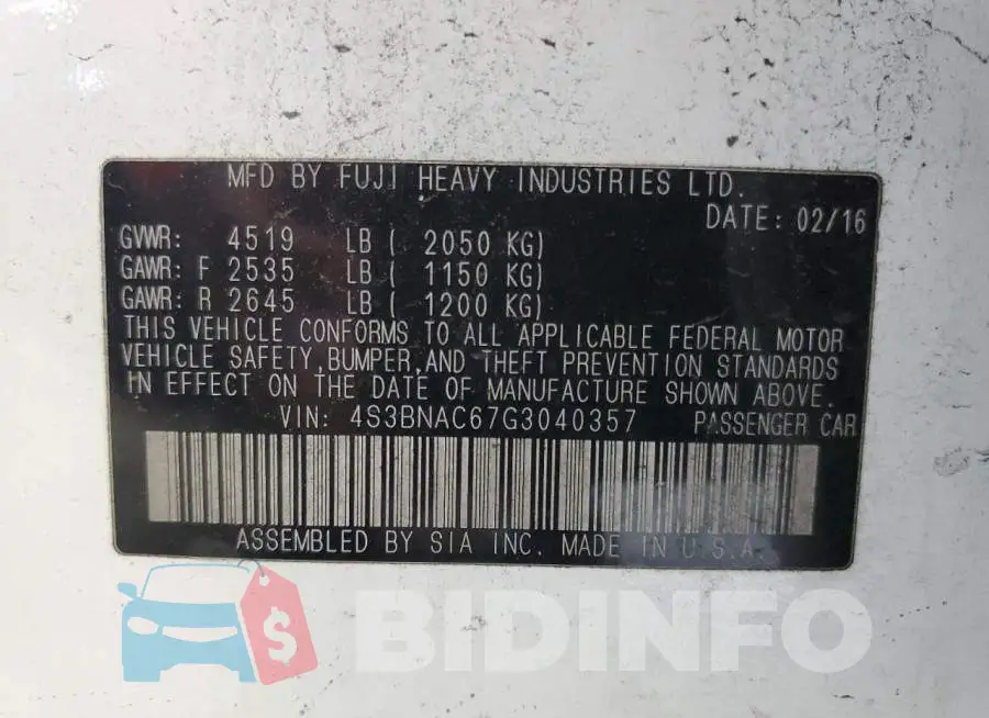 4S3BNAC67G3040357 Photo# 12