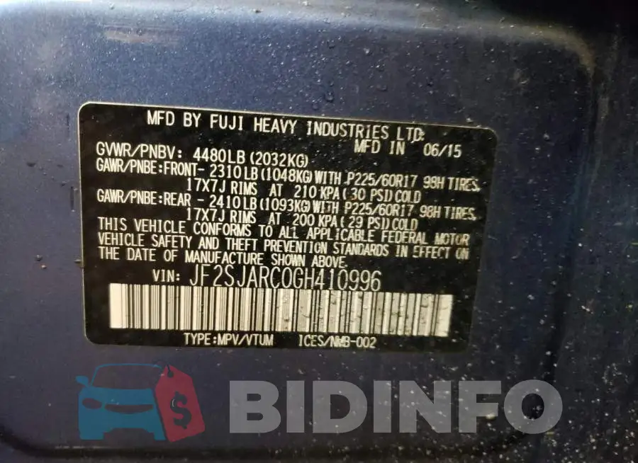 JF2SJARC0GH410996 Photo# 12