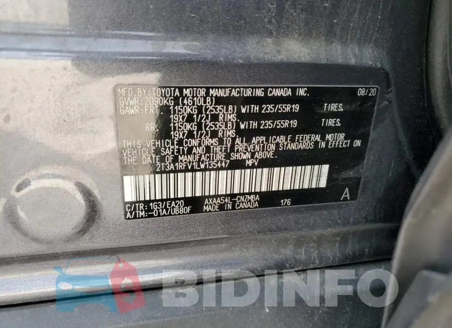 2T3A1RFV1LW135447 Photo# 14