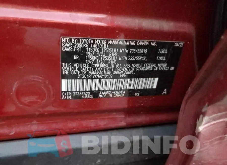 2T3C1RFVXNW219102 Photo# 12
