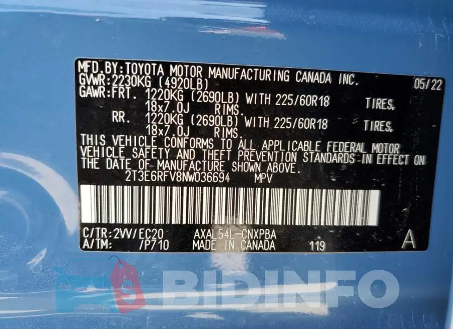2T3E6RFV8NW036694 Photo# 13